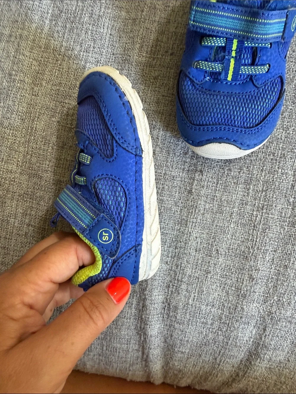 Stride Rite Blue and Neon Green Toddler Athletic Sneakers